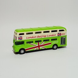 ماکت فلزی اتوبوس لندن رنگ سبز عقبکش چراغ دار طول 16 سانتی متر