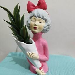  مجسمه پلی استر  دختر  گلدانی پاپیونی (فروشگاه کاج)