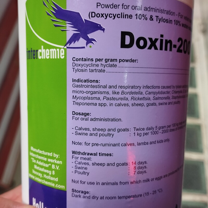 آنتی بیوتیک پرندگان Doxin-200 اینتر شیمی هلند- 10 گرمی
