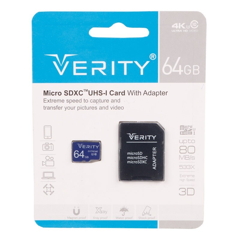 کارت حافظه میکرو 64 گیگ برند VERITY همراه با خشاب

