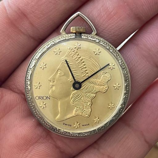 ساعت جیبی مکانیکی صفحه سکه طلا امریکایی سالم و دقیق
