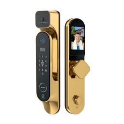 دستگیره دیجیتال هوشمند alock الاک مدل p60 پلاس طلایی با چشمی دیجیتال و و فیلم برداری آنلاین و مانیتور رنگی