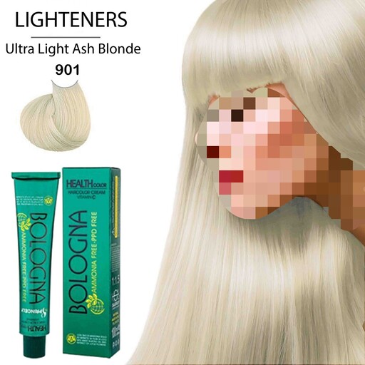 رنگ مو بلونیا بدون آمونیاک شماره 901 سری هایلایت بلوند خاکستری فوق روشن ultra light ash blonde حجم 100 میلی لیتر