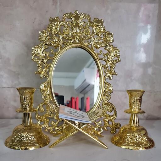 آینه و شمعدان نگار  طلایی و نقره ایی سایز 19در27 برند زمرد تزئیناتی و هفت سین