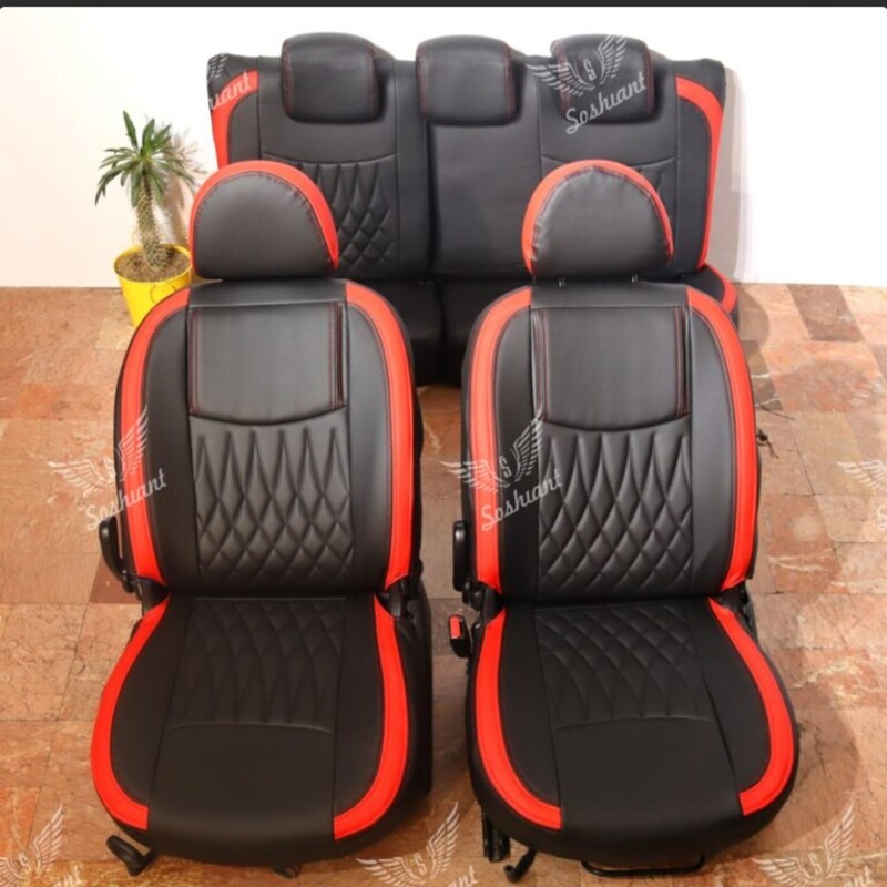 روکش صندلی 206 و 207 چرم مشکی خرجکار قرمز مدل نیل لطفاً قبل از سفارش حتما موجودی بگیرید