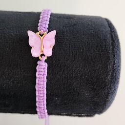دستبند بافته شده پروانه رنگ یاسی مدل کشویی با تغییر سایز  ، دست ساز