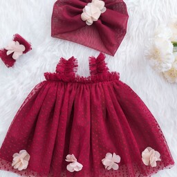 لباس  نوزادی مناسب یک تا دوماه  .پارچه تور کشی لطیف اشکی بسیار سبک و لطیف مخصوص نوزادان 