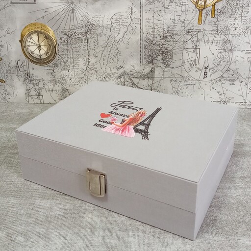 جعبه جواهرات دست ساز باتی باکس مدل Lady رنگ طوسی