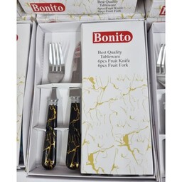چاقو و چنگال میوه خوری ماربل مارک بونیتو 6عدد چنگال و 6 عدد چاقو ،طرح سرامیکی ( دسته پلاستیک فشرده)،Bonito
