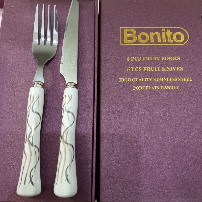 کاردوچنگال میوه خوری مارک بونیتو 6عدد چنگال و 6 عدد چاقو ،سرامیکی ،Bonito