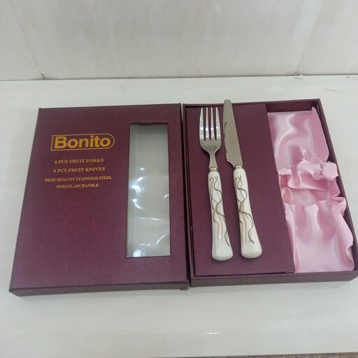 سرویس کارد و چنگال میوه خوری مارک بونیتو 6عدد چنگال و 6 عدد چاقو ،سرامیکی ،Bonito