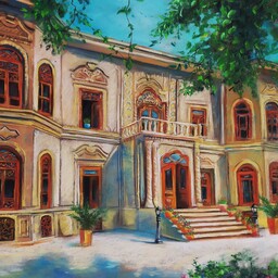 تابلو نقاشی دکوری پاستل موزه آبگینه تهران، سایز حدود 50 در 70 مقوا کانسون