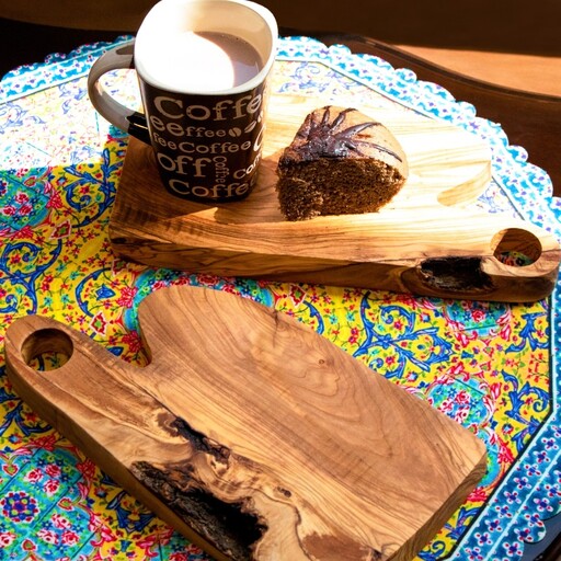 تخته سرو چوبی مینی متریال چوب ماورایی زیتون جنگلی مناسب سرو قهوه،چای وکیک 