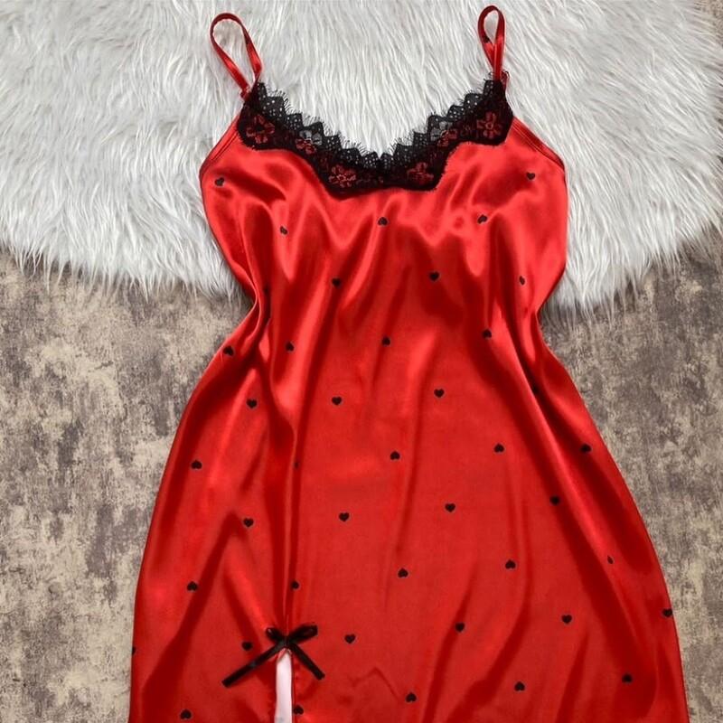 لباس خواب ساتن.پیراهن قرمز چاکدار.سایز36 تا46