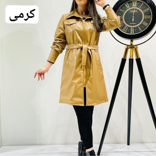 پالتو چرم زنانه کمربند دار مانتو چرم کت چرم زنانه با کیفیت عالی 