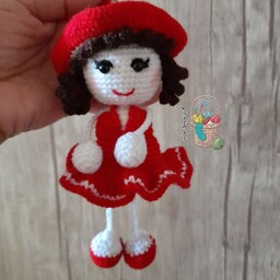 عروسک بافتنی دختر آویزون،قابل سفارش با رنگ دلخواه شما