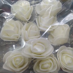 گل فومی مصنوعی سفید رنگ بدون ساقه اندازه دایره 4سانتی برای گلارایی و تزیینات دارای تور برفی 