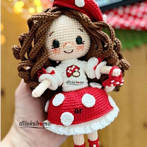 عروسک دختر بافتنی، عروسک دختر، عروسک دختر قارچی، دستساز، عروسکبافی