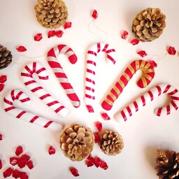 بسته 6 عددی آویز طرح شکلات عصایی تزئین درخت کریسمس 