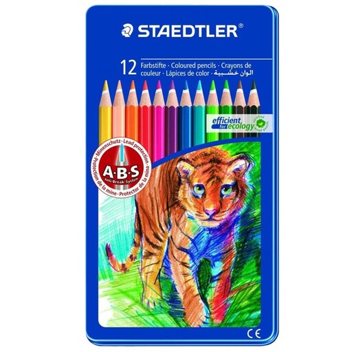 مداد رنگی 12 رنگ جعبه فلزی استدلر  مقاوم دربرابر شکستگی( کیفیت تضمینی) 