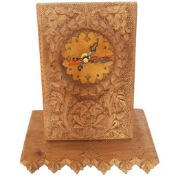 ساعت رومیزی منبت کاری ساخته شده با چوب گلابی