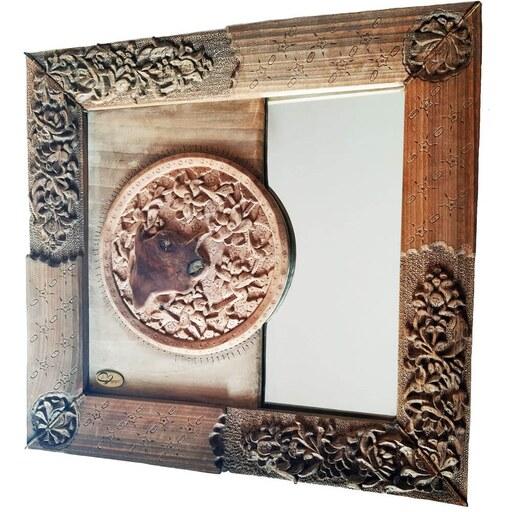 آینه منبت کاری شده ساخته شده با چوب گردو و گلابی