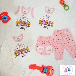 لباس نوزاد و سیسمونی بچگانه پنج تیکه  طرح جوجه رنگی 