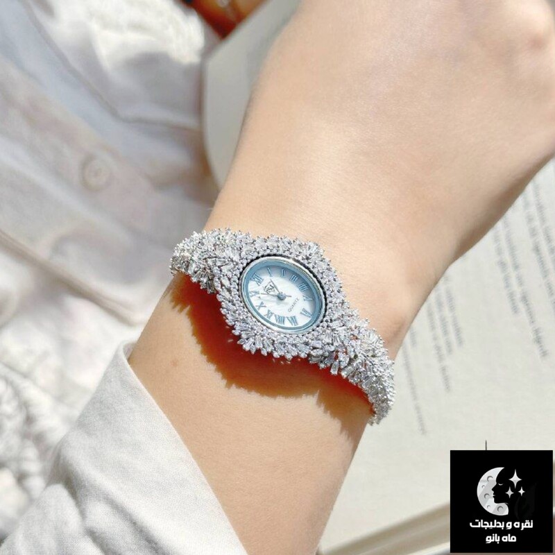 ساعت نقره زنانه باعیار 925 و آبکاری طلا سفید موتور میوتای ژاپنی