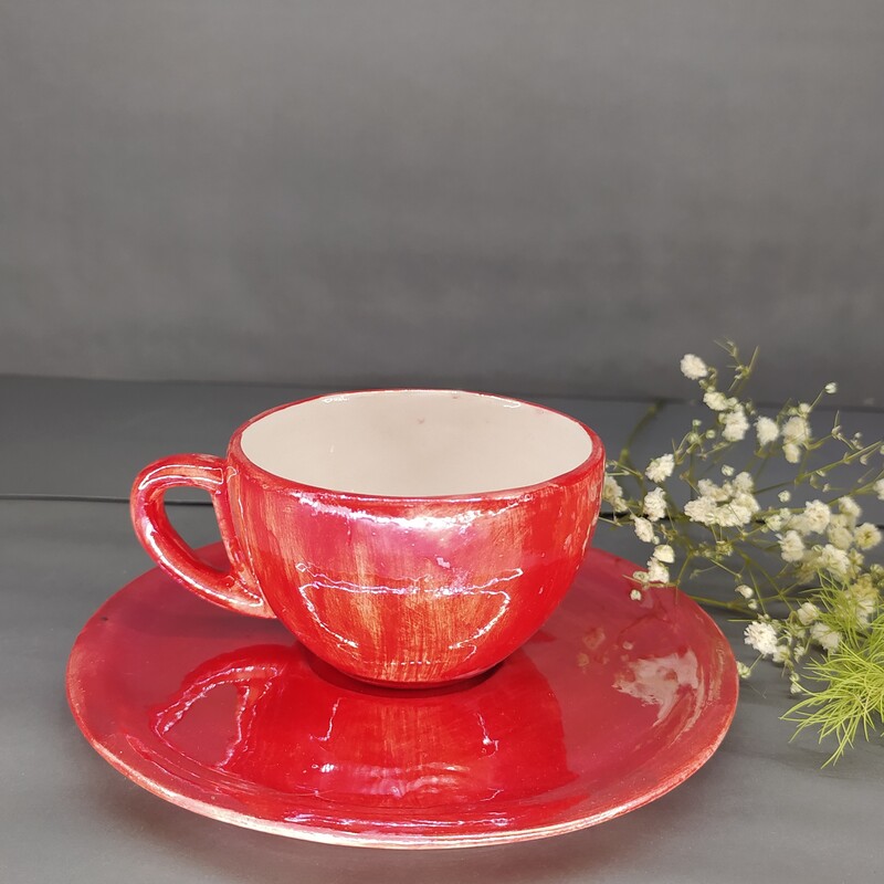 فنجان نعلبکی کوچک مخصوص چای و قهوه سرامیکی دست ساز 