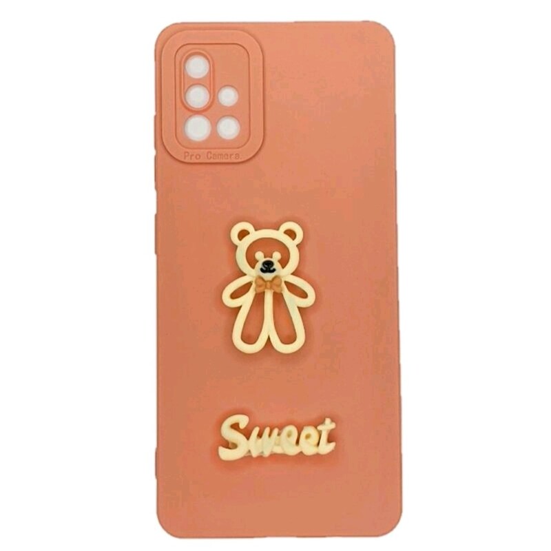 قاب گوشی سامسونگ A51 مدل خرس Sweet برجسته رنگ صورتی و قهوه ای