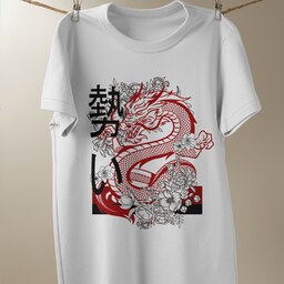 تی شرت مردانه طرح اژدهای سرخ جنس نخ پنبه کد 012 از سایز small تا 3xl طرح اختصاصی