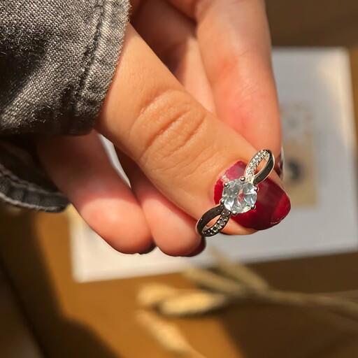 انگشتر  سنگ توپاز استیل زنانه رنگ ثابت سنگ طبیعی اصل فری سایز
