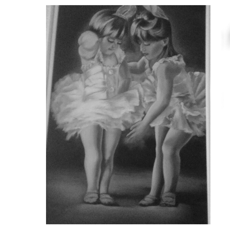 تابلو نقاشی پرتره دختران باله رنگ روغن سیاه و سفید روی بوم ابعاد صد در هفتاد سانت