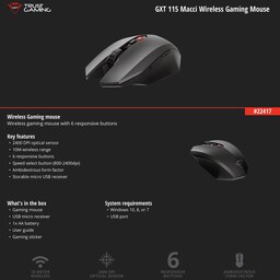 ماوس بی سیم مخصوص بازی تراست مدل Trust Gaming Wireless Mouse GXT 115 Macci