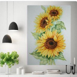 تابلو دکوراتیو نقاشی طرح گل آفتابگردان سبک ابرنگ  کاملا کار دست مناسب فضای نشیمن پذیرایی 