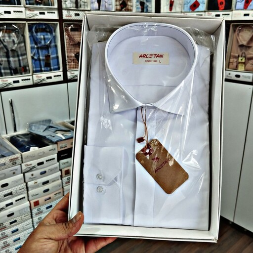 پیراهن مجلسی مردانه سفید ساده دکمه (قاپک) مخفی M،L،XL،2XL
