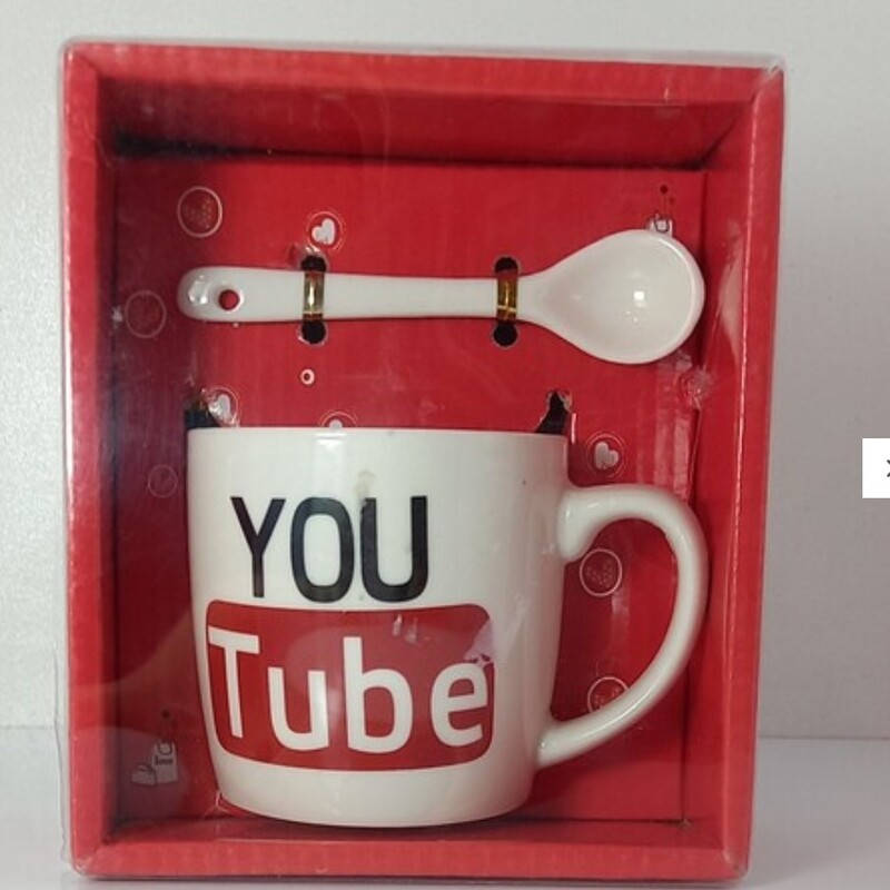 ماگ جعبه کادویی قاشق دار یوتیوب YOU Tube وارداتی درجه یک ، ماگ دمنوش

