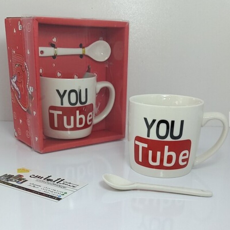 ماگ جعبه کادویی قاشق دار یوتیوب YOU Tube وارداتی درجه یک ، ماگ دمنوش

