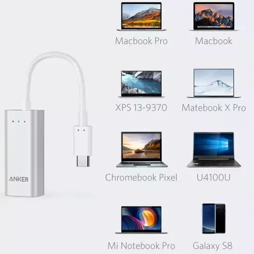 دانگل تبدیل تایپ سی به کابل شبکه USB C to Ethernet برند Anker