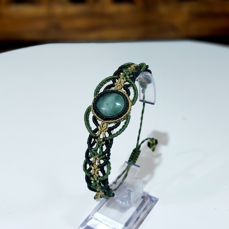 دستبند سنگ فلورین سبز میکرو مکرومه بافی 
