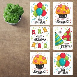 مجموعه  ی 6 عددی کارت تبریک تولد طرح کیک تولد کلاه و بادکنک کد 04
