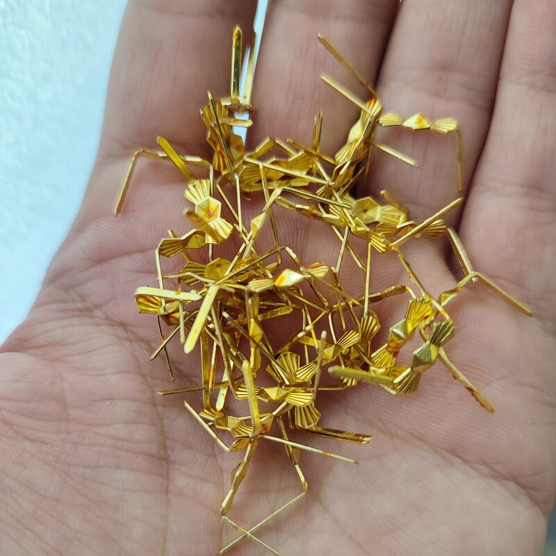 گره پاپیون برنجی یک سر کوتاه - بسته 25 عددی - طلایی و نقره ای  - مناسب بافتن کریستال لوستری