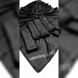 روسری نخی ژاکارد Valentino مشکی زاغ قواره 120 واقعی نخ پنبه دوردوخت شیک و زیبا