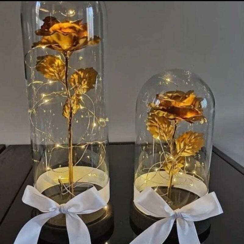 باکس گل گلکسی طلایی شیشه ای دکوری زیبا با ریسه چراغدار  ارسال رایگان پستی