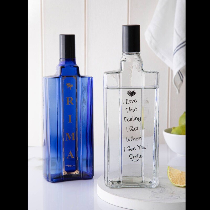 بطری آب شیشه ای ریما با درب پیچی و در دو رنگ سفید شفاف و آبی لاجوردی 
