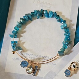   دستبند بنگل با سنگ آپاتیت آبی و آویز کریستالی دخترانه خاص