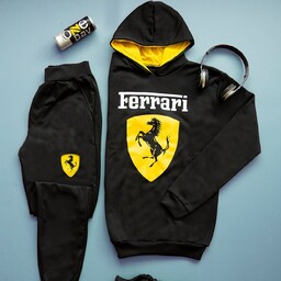 ست سویشرت شلوار مردانه ferrari زرد مشکی حوله ای