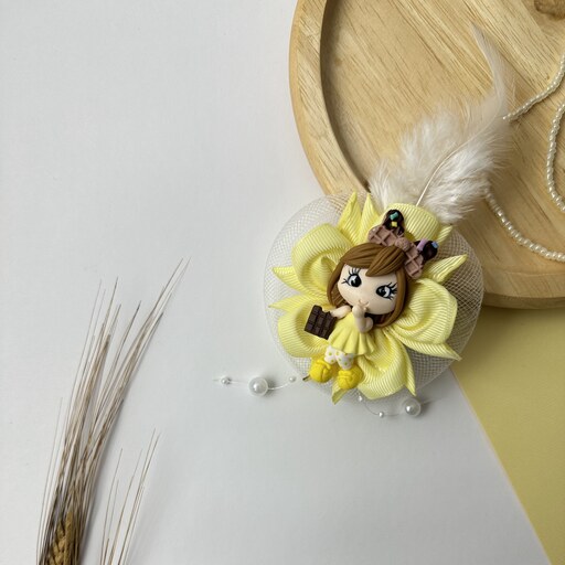  گیره سر انبری دخترانه مدل پیکسل دار عروسکی زرد(حداقل سفارش 6 عدد)