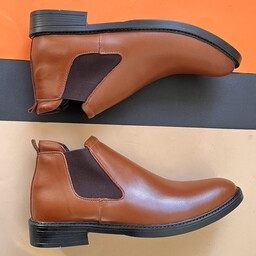 کفش مردانه نیم بوت تمام چرم طبیعی با زیره نشکن در رنگ عسلی و مشکی