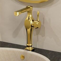 شیر روشویی بلند با آبریز سانیا مدل تندیس طلایی